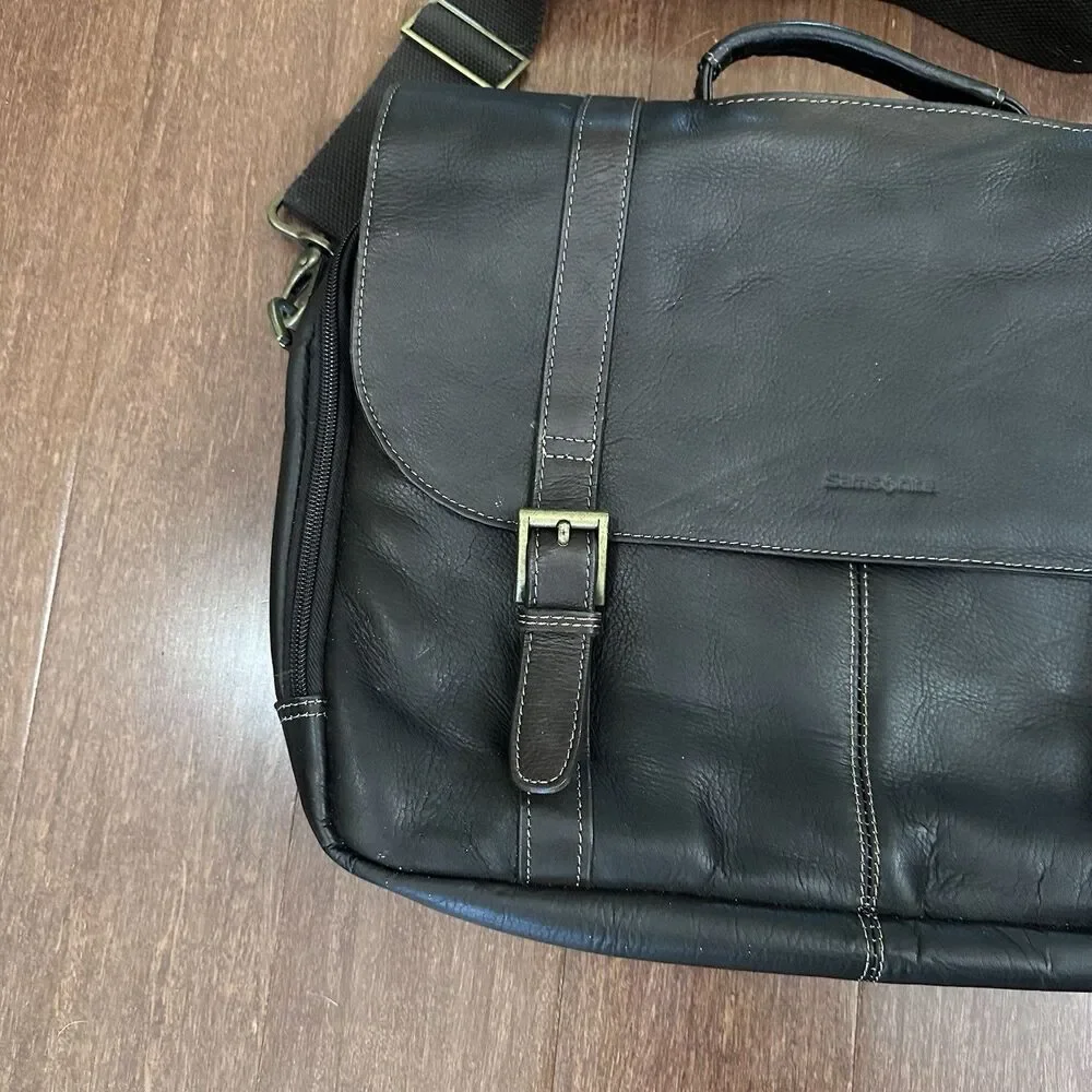 Samsonite Colombian Leather Flap-Over Business Messenger Bag Laptop, Brown